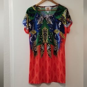 Peacock Inspired Rhinestone Dress Size S/M